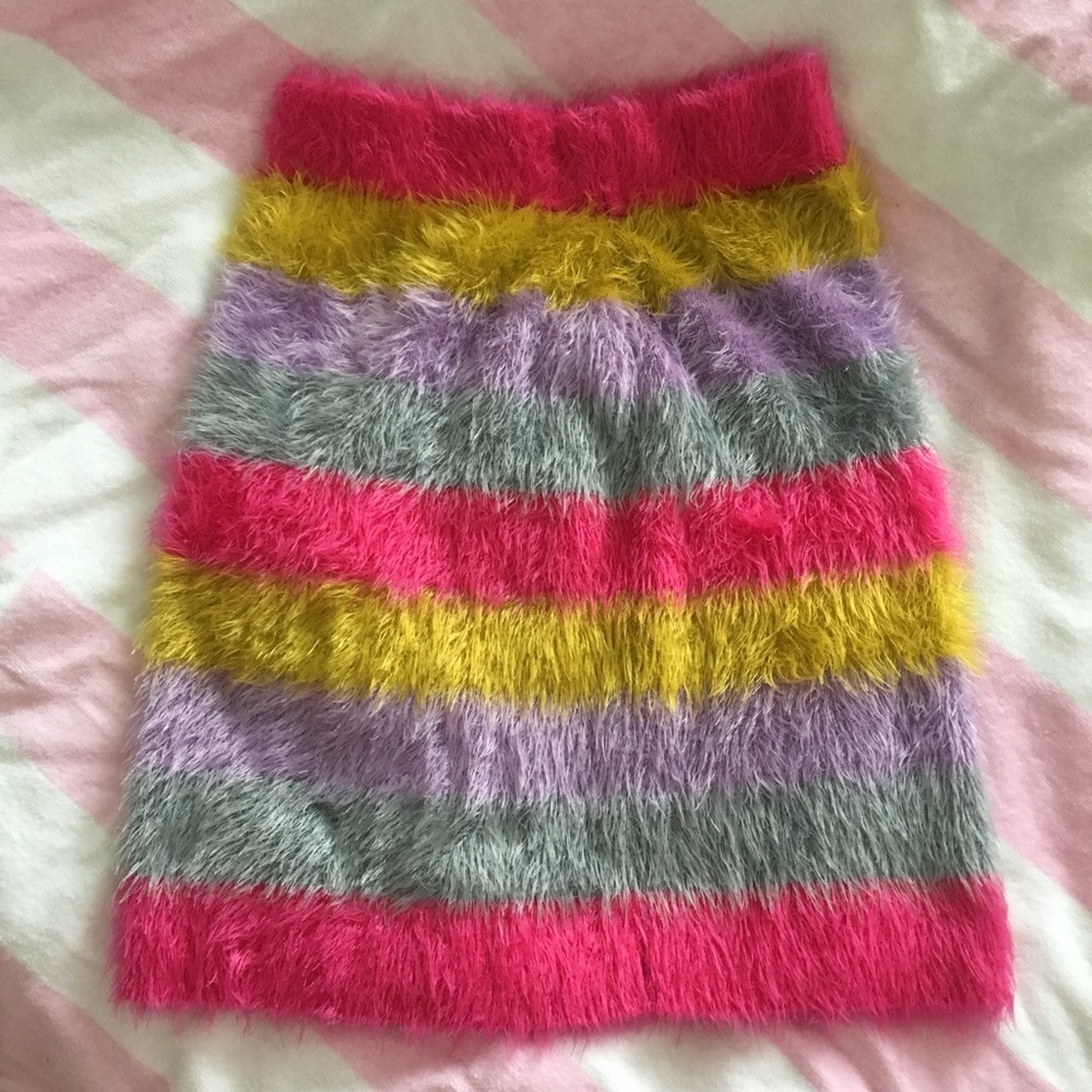 Cute colourful fuzzy striped skirt
